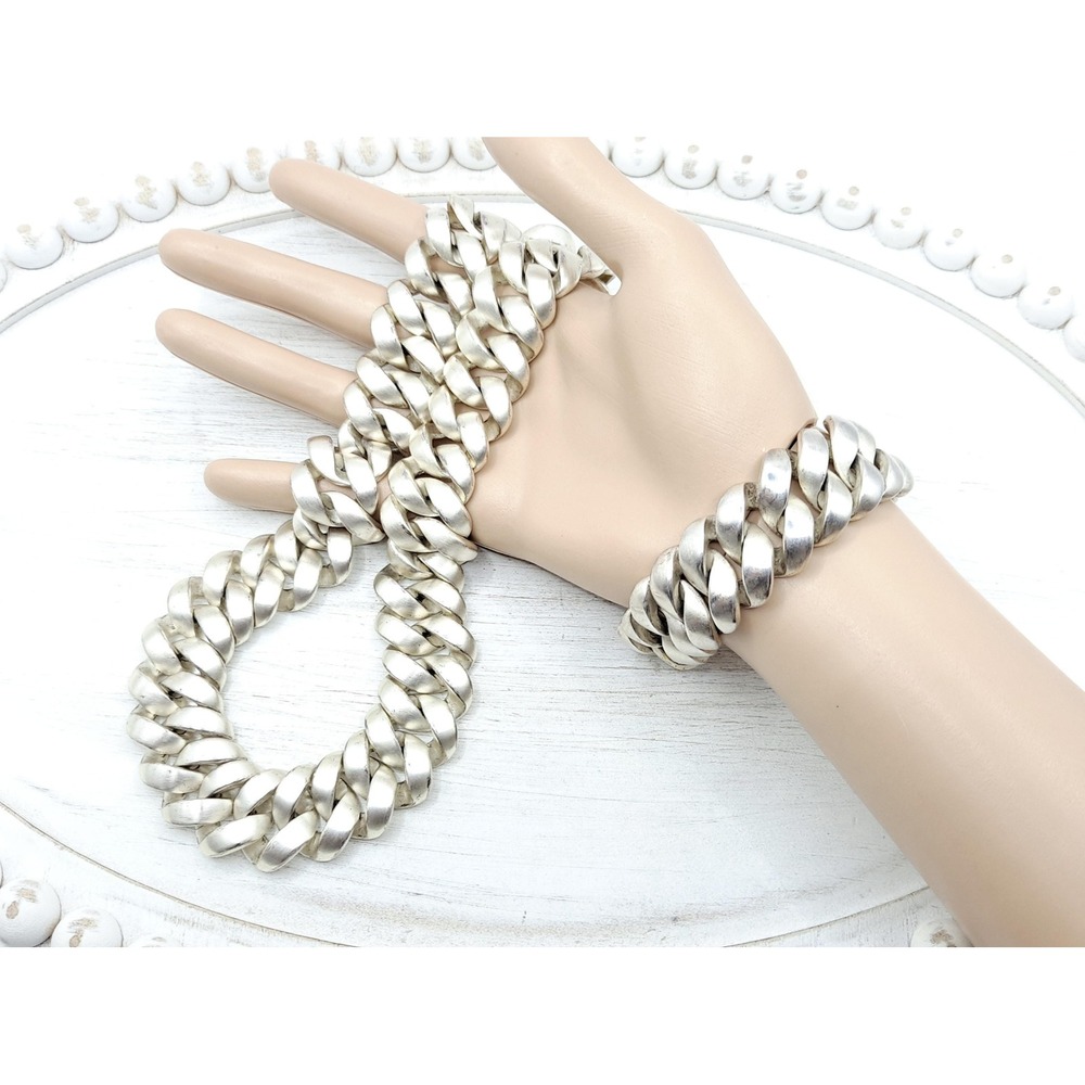 Vintage NAPIER Necklace Bracelet Set Chunky Cuban Chain Link Statement Jewelry - Picture 4 of 11
